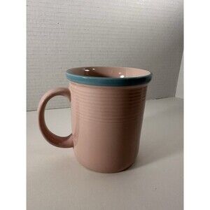 Rio Century Stoneware Coffee Cup Pink With Blue Trim Japan Vintage No Damage